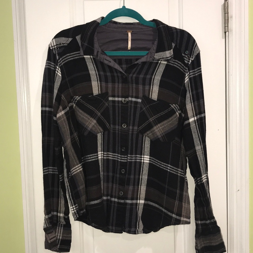 Free People Black and Grey Flannel